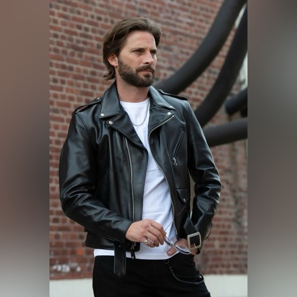 Scott Men's Black Leather Jacket - 618HH - Picture 3 of 12